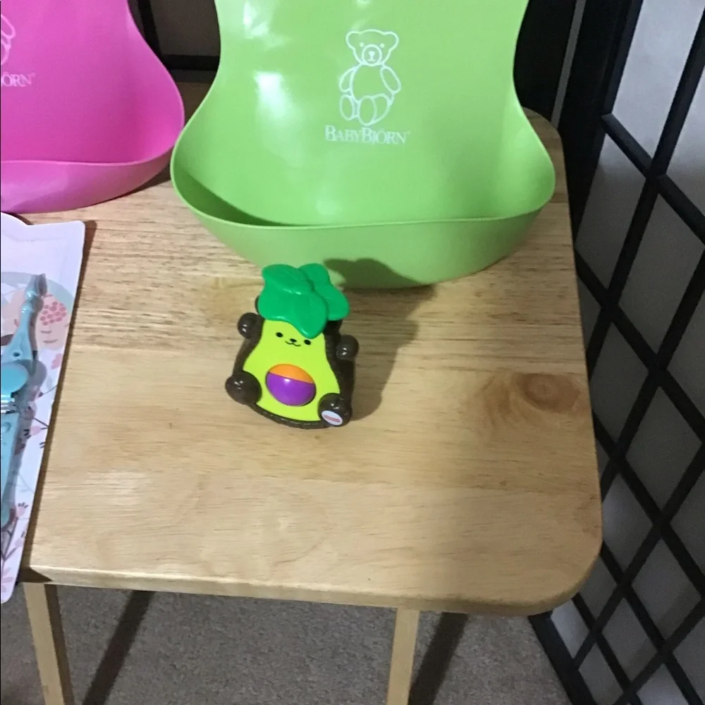 A Bundle 2 BabyBorn Bibs 1 Pkg Pacifier Clips Teethers 1 Avocado Bat-at-Bear.